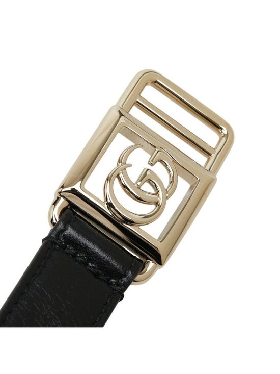Gucci Double Buckle Slim Belt Black Gold Leather Plated main image 6